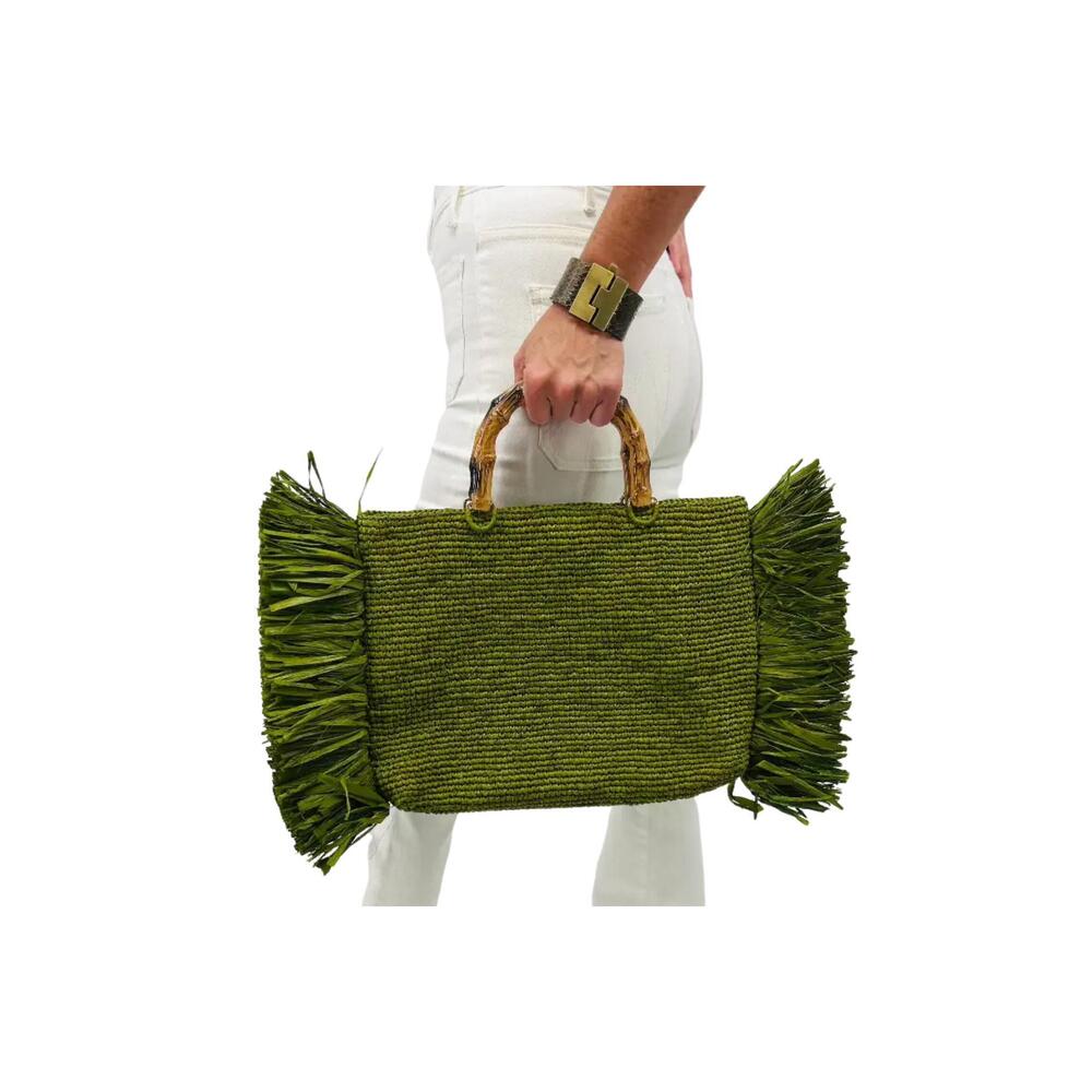 NEW BALDIZ sage raffia hand bag in olive